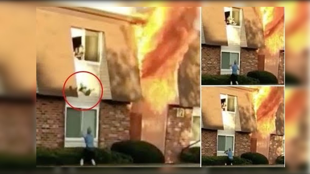 Mamá lanza a su bebé al vacío para salvarlo de incendio. VIDEO