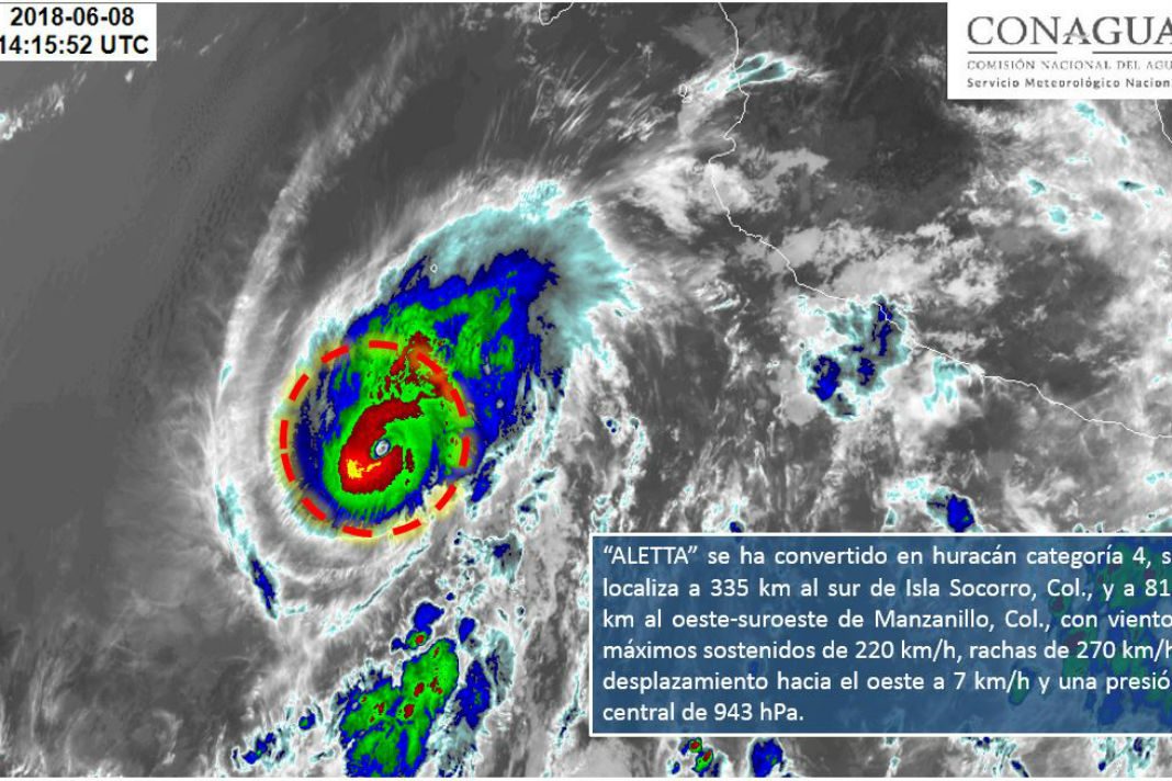 Aletta se convierte en huracán categoría 4