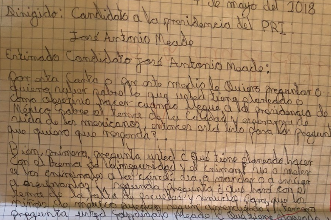 Niño escribió carta a Meade para “comunicárselo a la gente que no cree o insulta sus propuestas”