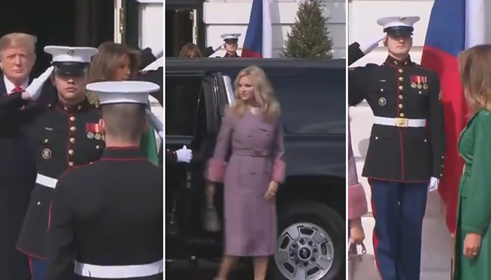 Trump olvida a Melania en recibimiento de primer ministro checo