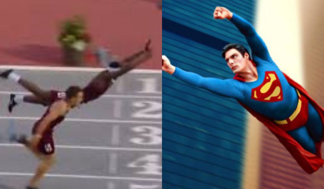 El increíble momento en que un atleta se lanza como ‘Superman’ para ganar la carrera