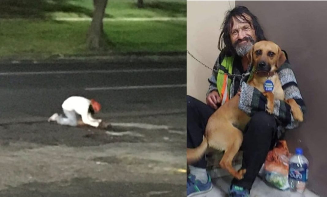 Indigente le llora a su perrito que murió atropellado