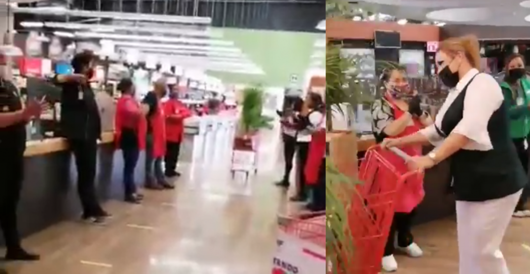 Empleados de supermercado en Torreón, reconocen labor de enfermera con aplausos y vivas