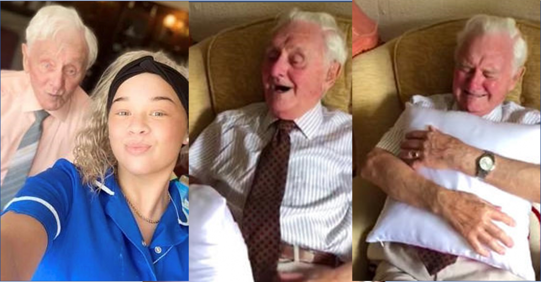 Abuelo dormía abrazando la foto de su esposa, ¡su cuidadora le dio una sorpresa!