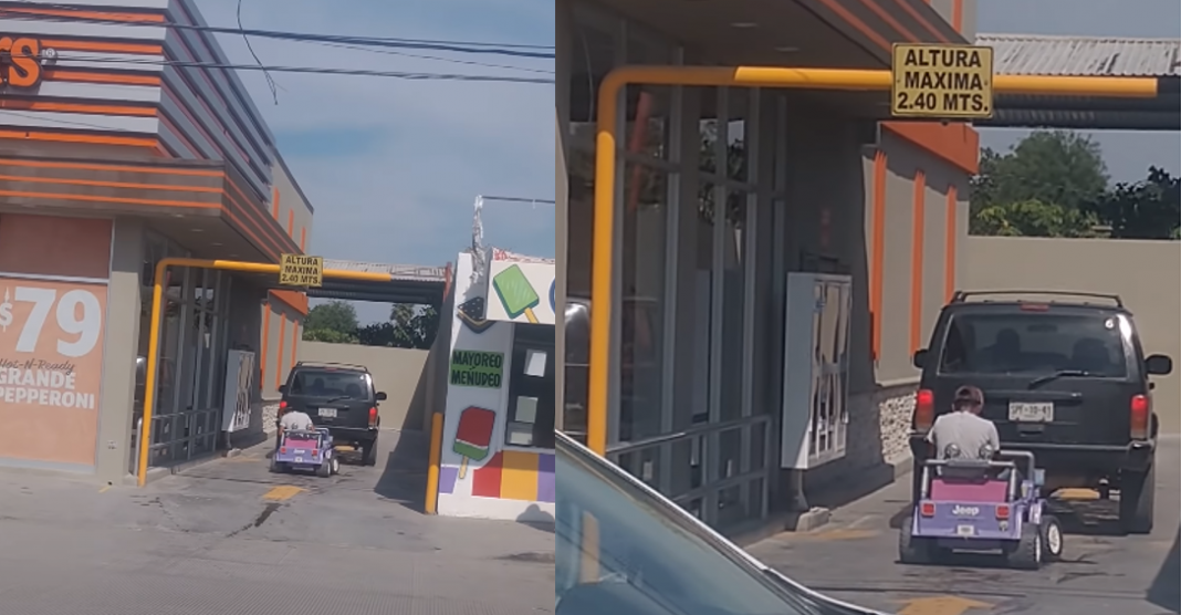 Le niegan pizza por ir a pie, ¡regresa en coche de juguete!