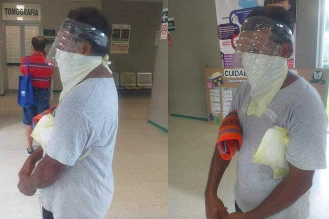 Se burlaron de él porque quería cuidarse y fabricó una careta con una botella