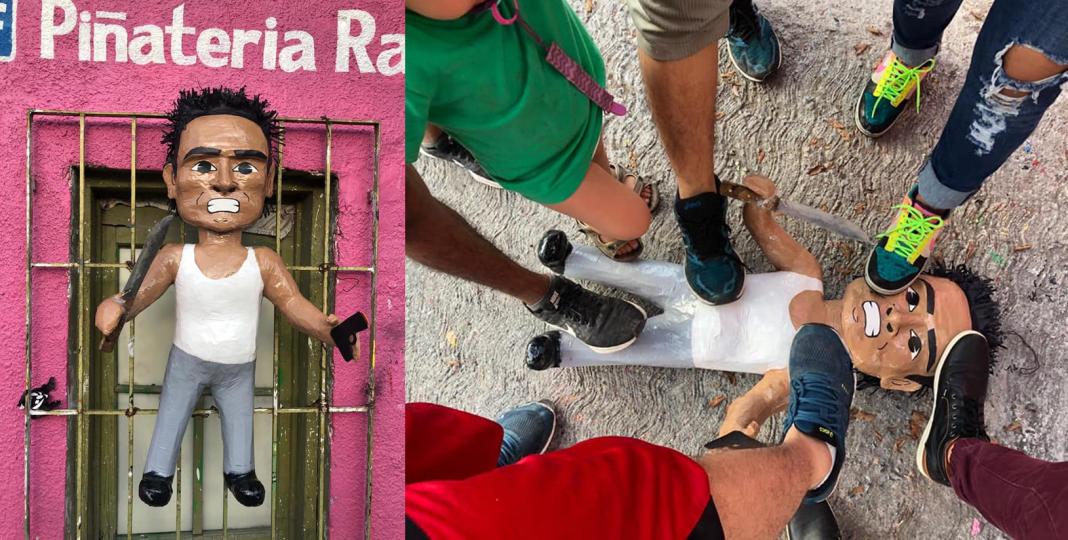 ¡Agárrala a palos!, llegó la piñata del asaltante de la combi