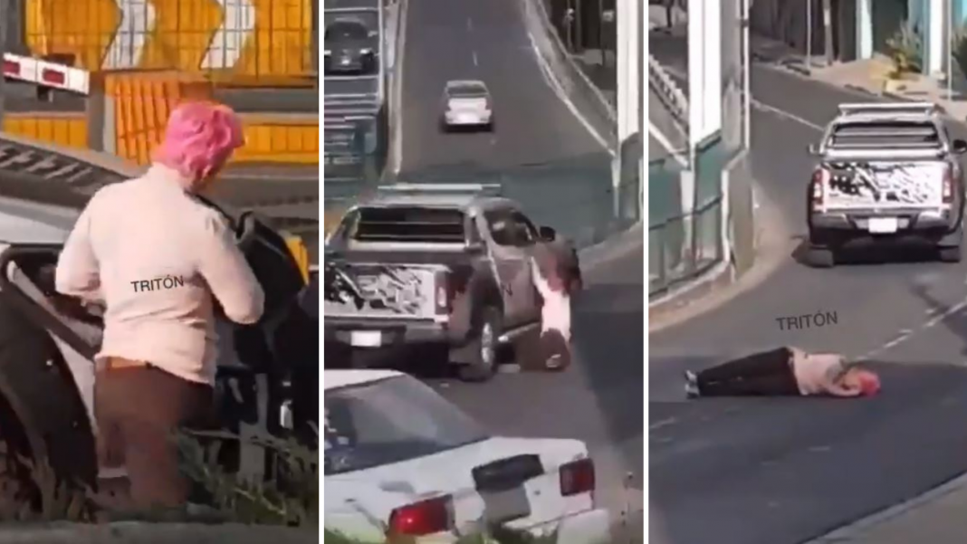 Arrastra a mujer al huir de choque