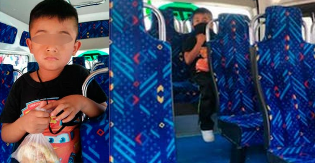 Olvidan a niño de 4 años en combi