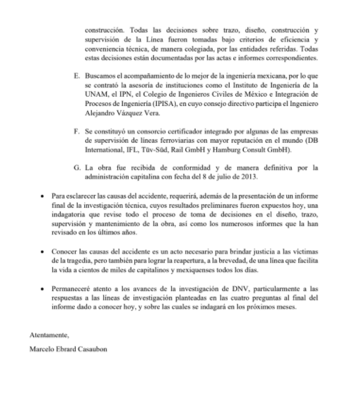 Comunicado oficial de Marcelo Ebrard