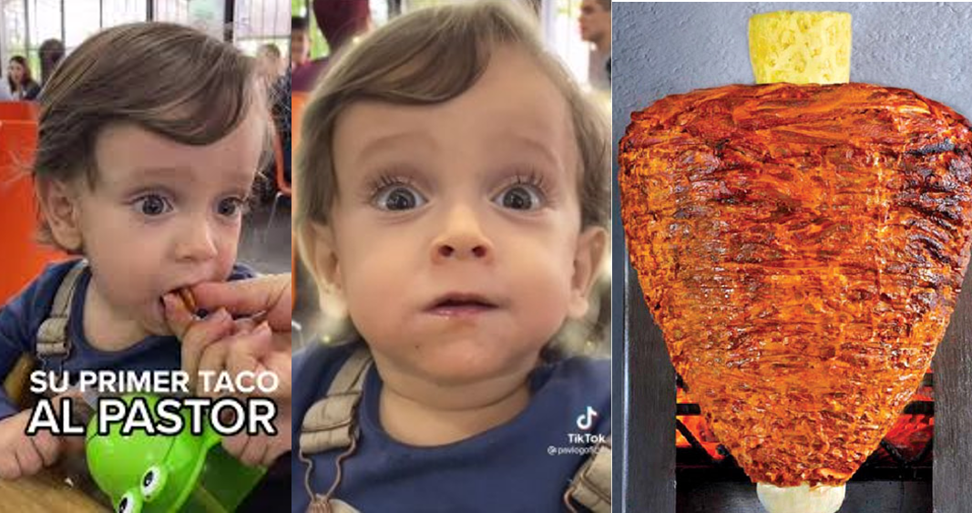 Bebé prueba por primera vez los tacos al pastor
