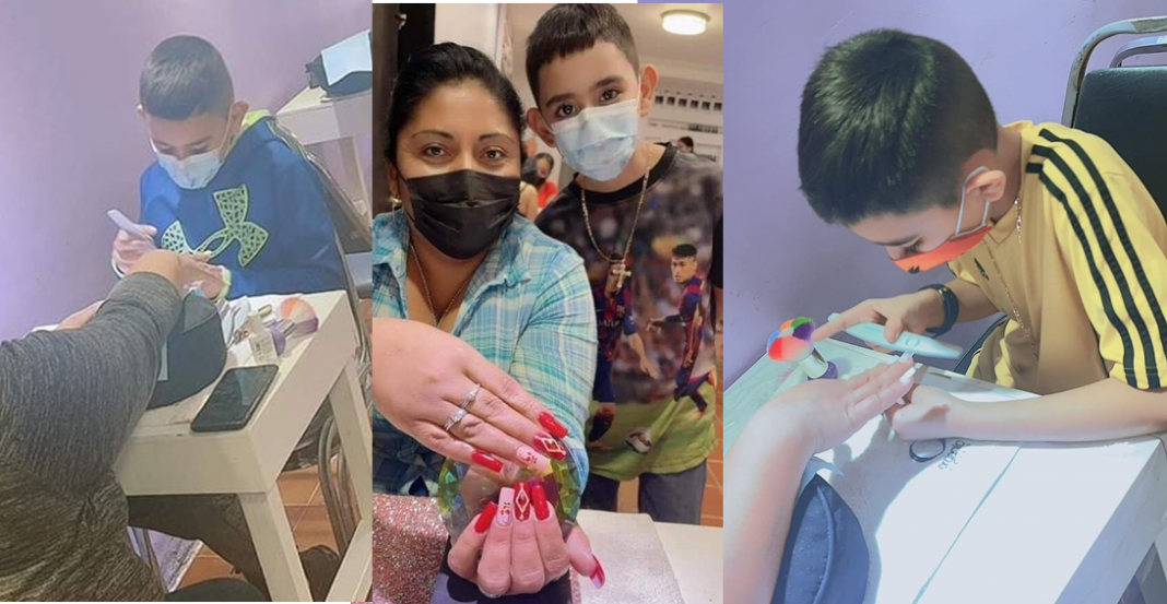 Niño decora uñas para operar a su hermano menor