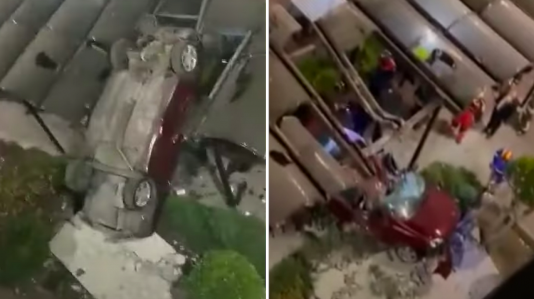 Auto cae de cuarto piso en Universidad La Salle