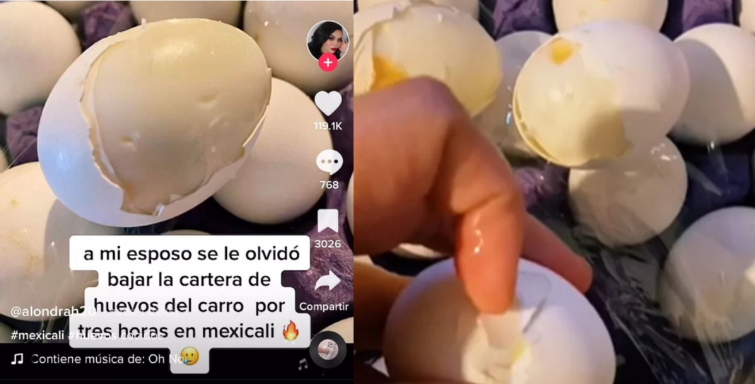 Así quedaron unos huevos olvidados dentro de un coche en Mexicali