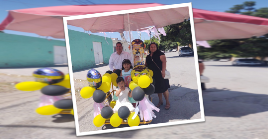 Papás adornan triciclo para caravana de graduación de su niña