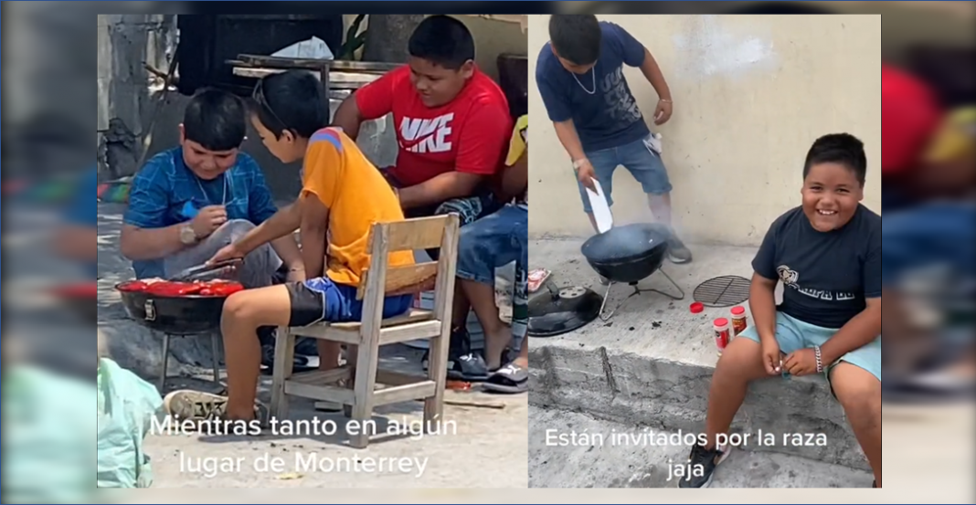 Niños de Monterrey hacen carnita asada en la calle