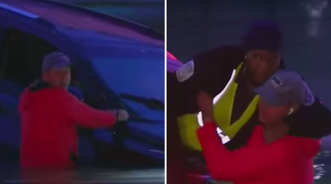 Reportero rescata a mujer atrapada en inundación