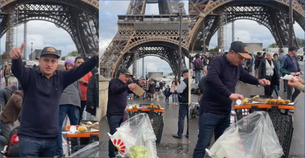 Se pone a vender elotes frente a la Torre Eiffel