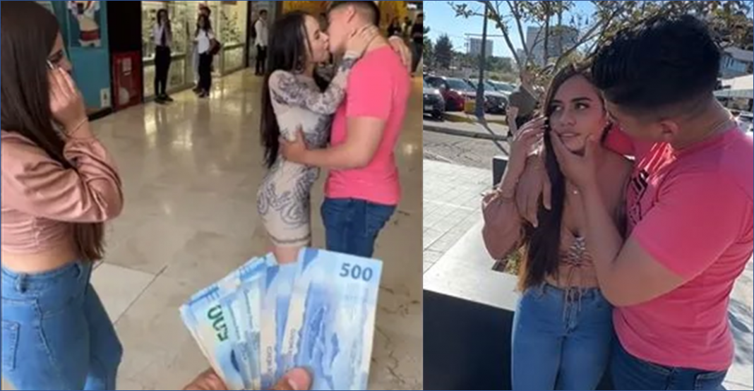 Deja que besen a su novio por 7 mil pesos y termina enojada