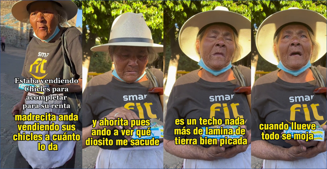 Abuelita vende chicles para pagar renta y que no la corran