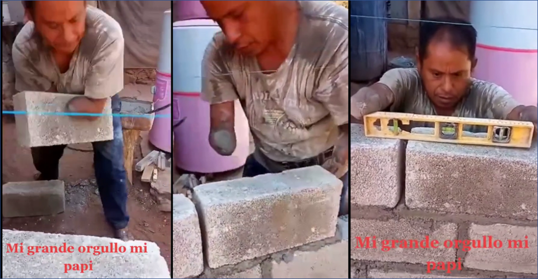 Orgullosamente presume a su papá ¡Trabaja de albañil y no tiene manos!
